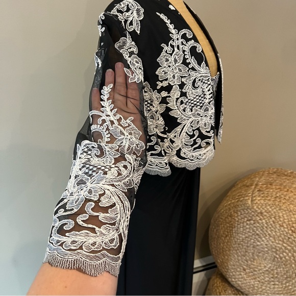 Alex Evenings 2 Pc Gown Gathered Embroidered Sheer Jacket Sleeveless Dress Sz 10 - Picture 2 of 13